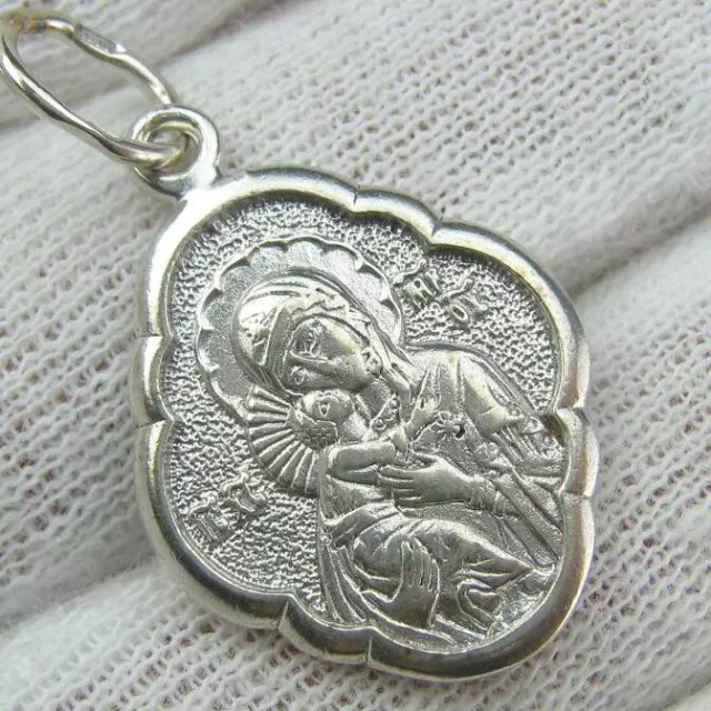 925 Sterling Silver Icon Pendant Medal Mother of God Mary Vladimir Tenderness