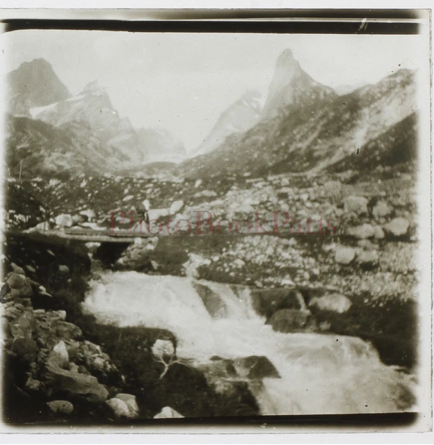 FRANCE Montagne Col de la Vanoise Alpes 1929 Photo Stereo Plaque verre Vintage