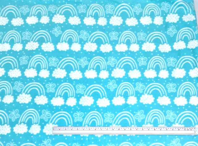 3.2m remnant blue white rainbow lightweight stretch clothing fleece fabric