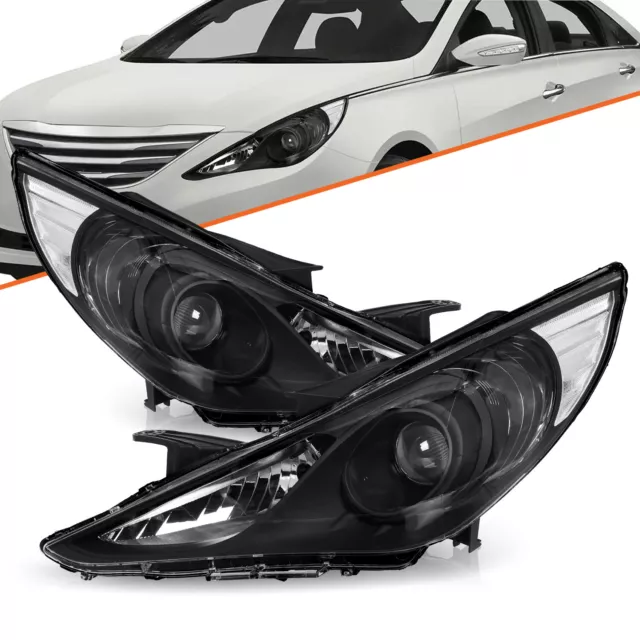 For Hyundai Sonata 2011-2014 Black Project Housing Clear Headlamps Headlights