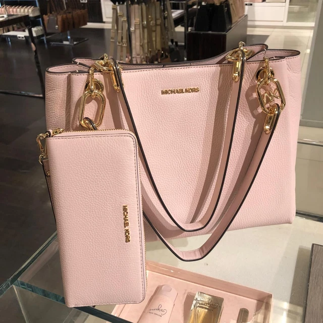 Michael Kors Large Trisha Shoulder Tote Bag Handbag Satchel Powder Blush+Wallet