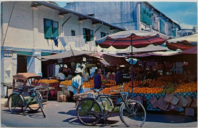SINGAPORE China-Town Scene Saco Street Vintage Bicycles Seasonal Fruits Postcard