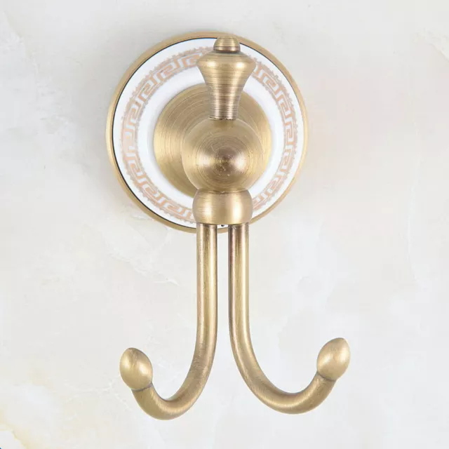 Antique Brass Wall Mounted Ceramics Double Hook Rack Hanger Holder Gba576
