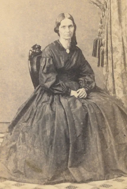 c1865 CDV Sad Looking Woman in Huge Hoop Skirt Civil War Era Cleveland O. Photo