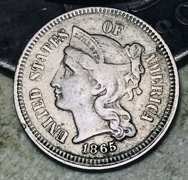 1865 Three Cent Nickel Piece 3C Civil War Date Choice US Type Coin CC18168
