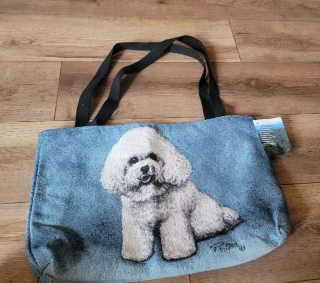 Manual Woodworkers and Weavers Bichon Frisé Tote Bag 16 X 25 NEW W/ TAGS BLUE