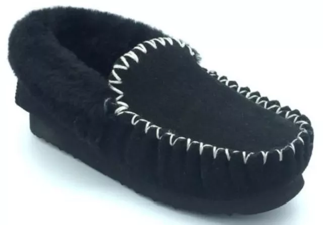 AUSTRALIAN SHEEPSKIN Fleece Moccasins Slippers BLACK 4-14 Ugg Moccasin Mocassin