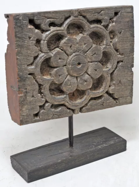 Antique Wooden Floral Carving Panel Plaque Original Old Hand Carved