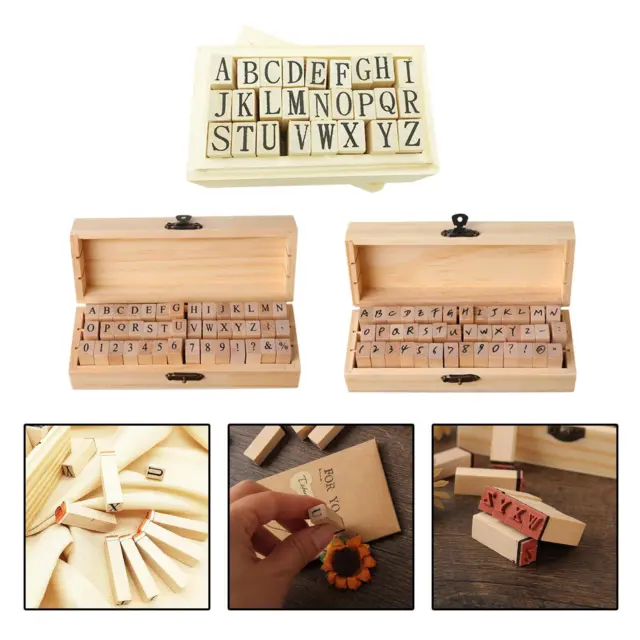 Alphabet Letters Stamps Rubber Stamp with Wooden Box Seal Crafts Card Making