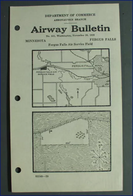 1929 Airway Bulletin No. 841 Fergus Falls Air Service Field, Minnesota