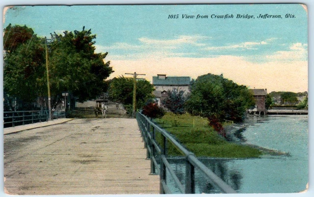 JEFFERSON, Wisconsin  WI   View from CRAWFISH BRIDGE  1912  Postcard