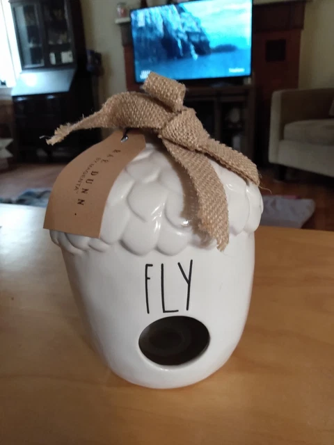 Rae Dunn Home Birdhouse Acorn  Ceramic White With Ribbon