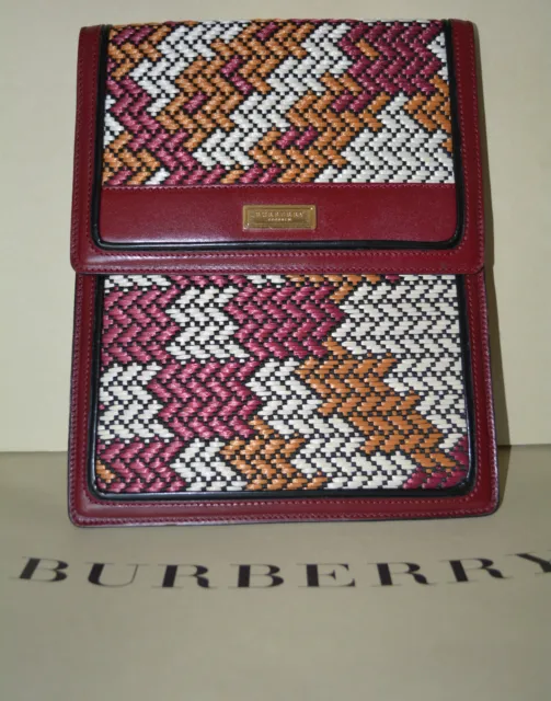 NWT BURBERRY $595 RAFFIA CHECK LEATHER TRIM TABLET iPAD SLEEVE COVER CASE ITALY