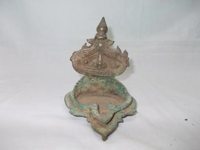 Antique Oil Lamp Small Brass Diya Samai Vintage Hindu Home Garden Temple  Decor