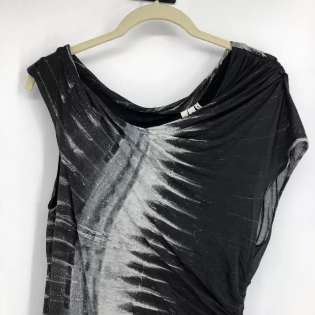 HELMUT LANG Black & Grey Tie-Dye Print Abstract Asymmetrical Midi Dress size S 3