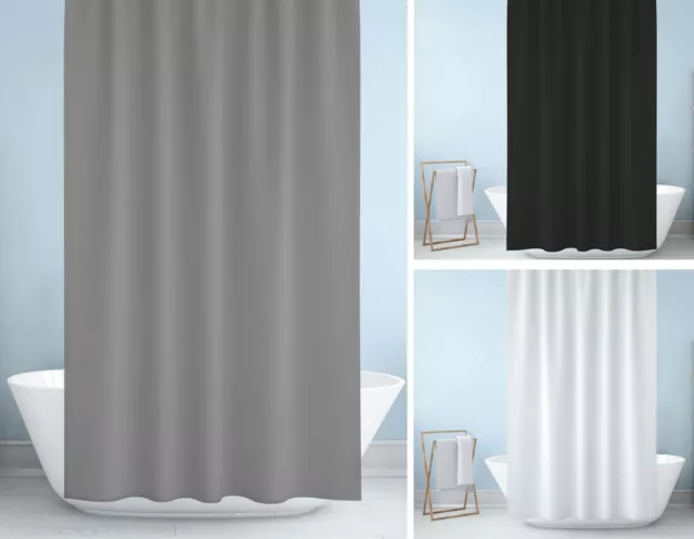 Fabric Shower Curtain, Weighted Hem, Extra Long, Black, White Grey W180x D230cm