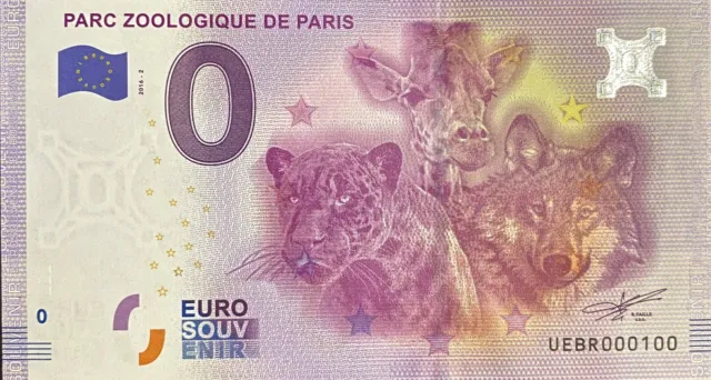 Banconota 0 Euro Zoo di Parigi Francia 2016 Numero 100