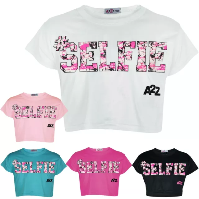 Kids Girls Crop Top #Selfie Trendy Floss Fashion Stylish Belly Shirt Tops Tees