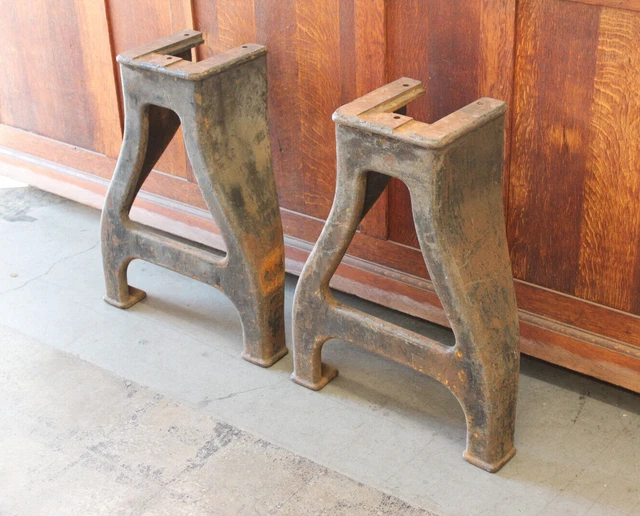 Vtg 27" Antique Industrial Cast Iron Machine Table Workbench Desk Legs Lathe Vtg 27" Antique Industrial Cast Iron Machine Table Workbench Desk Legs Lathe