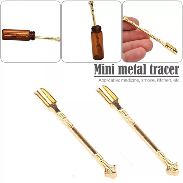 2x Gold Mini Snuff Spoon Spatula Snuff Scoop Metal Ladle Medicinal Lab Transfer 3