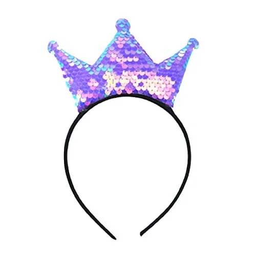 Girls Crown Headband Sequins Hair Bands Glitter Crowns Hair Light Purple