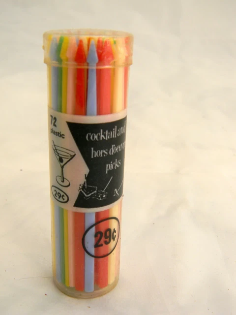 Rare Antique Vintage Oop Colorful Plastic Toothpicks For Hors D’oeurves Cocktail