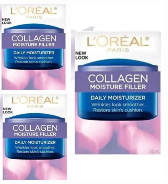 3 L'Oreal Paris Collagen Moisture Filler Daily Moisturizer 1.7 oz anti-aging lot