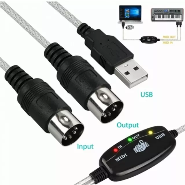 USB IN - Out MIDI Cable Converter PC vers Music Keyboard Adapter Co-tz