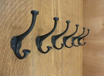 6 BLACK ETCHED SIDE DOUBLE HOOKS 5" ANTIQUE-STYLE RUSTIC CAST IRON wall coat hat