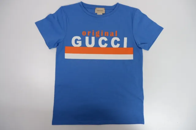 Gucci Boys Logo Print T Shirt Top Age 8 Yrs Blue Short Sleeve £155