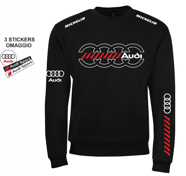 Felpa girocollo nera AUDI sport Team replica RALLY + 3 stickers in omaggio
