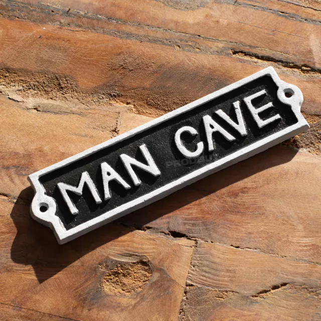 Vintage Cast Iron Man Cave Wall Sign Outdoor Garden Shed Garage Plaque Home Bar