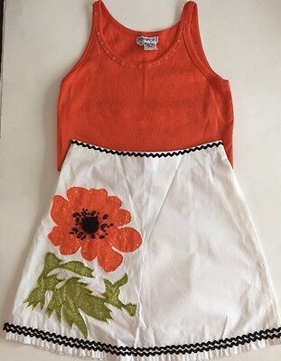 Boutique Haven Girl Orange Tank and Flower Skirt Girl Sz. 10/12 EXC