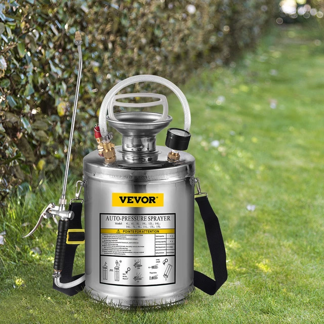 Pulverizador De Mochila VEVOR De Acero Inoxidable 10L - Para Jardinería, Presión Ajustable, Con Lanza Y Correas