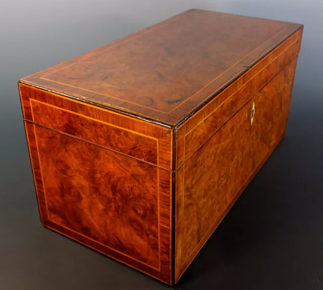 STUNNING ORIGINAL GEO. IV BURR WALNUT FULLY FITTED TEA CADDY with KEY - 1820-30s 3