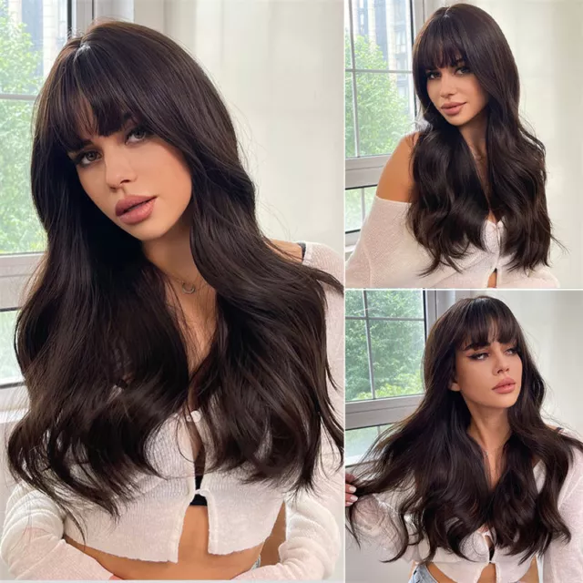 Fashion Wigs Mid-Length Brown Synthetic Wig Bangs Wave Hair Tail Curly Wig