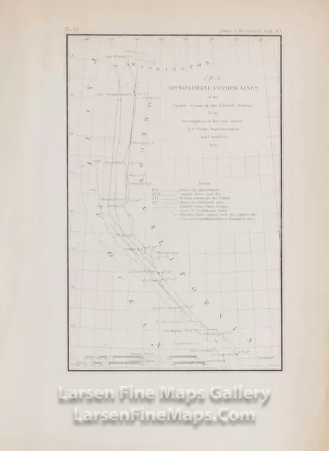 1855 USCS Map of Western Coast of United States, Cotidal Lines