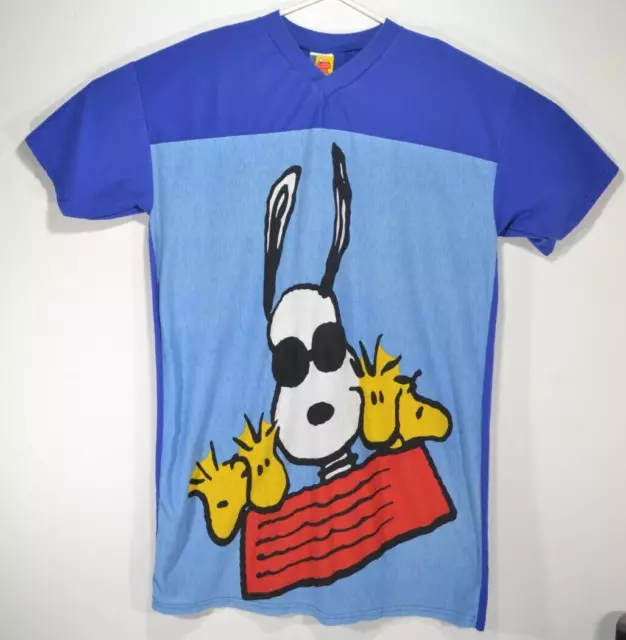 Vintage Peanuts Snoopy Pj Sleep Shirt Long T Shirt Tee One Size Womens Woodstock