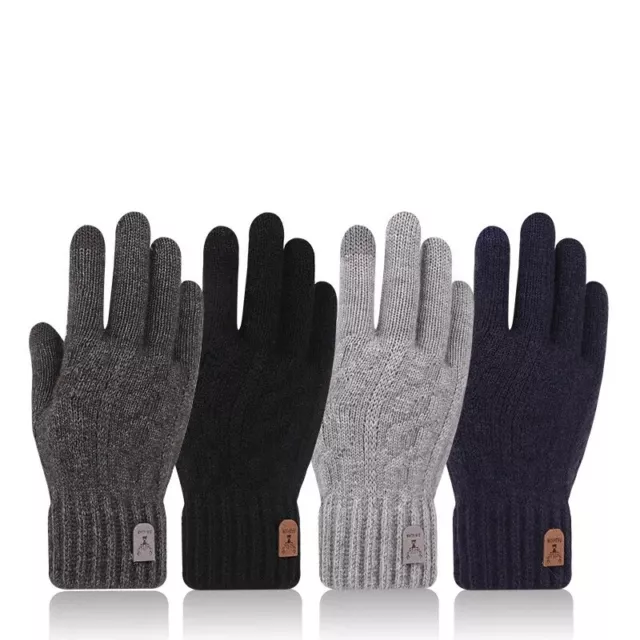 Gants d'hiver pour homme, doublure en polaire, tricot, gants à doigts  tricotés, gants chauds pour homme et homme, gants chauds en polaire stretch