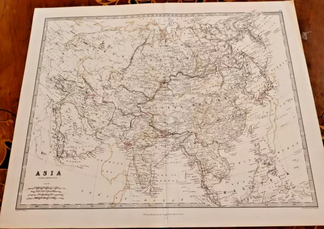 1861 Hand Colour Map Blackwood Johnston Asia Continent Middle East China Russia