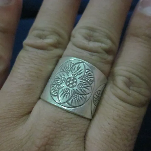 Fine Silver Rings Hill tribe Karen Argento Anello Band Tribal Engrave Rolle L37