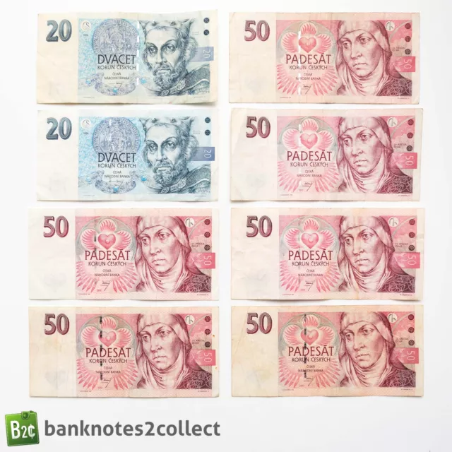 CZECH REPUBLIC: Set of 8 Czech Koruna Banknotes.