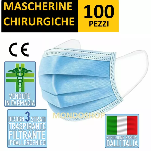 100 Mascherine Chirurgiche Monouso Filtranti In Tnt 3 Strati Alto Rischio Protez