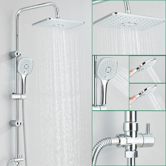 Heilmetz Duschsystem Duschset, Regendusche Duscharmatur Set Mit ABS Kopfbrause Und Handbrause Runde Regenbrause Duschkopf Duschamaturenset Mit Schlauch Und Salterung Chrom 57476880