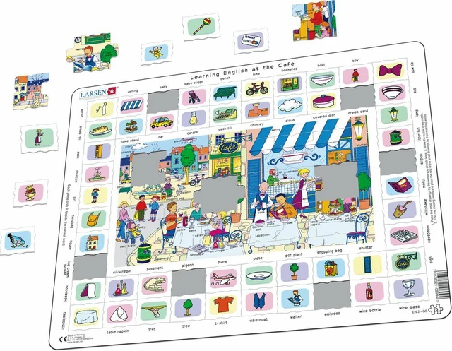 Puzzle Larsen 70 Pezzi - Imparare L'Inglese In Cucina, Cornice In Cartone Riciclato 36,5x28,5 Cm