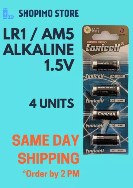 LR1 N size 1.5v MN9100 E90 AM5 Alkaline batteries by Eunicell battery x4