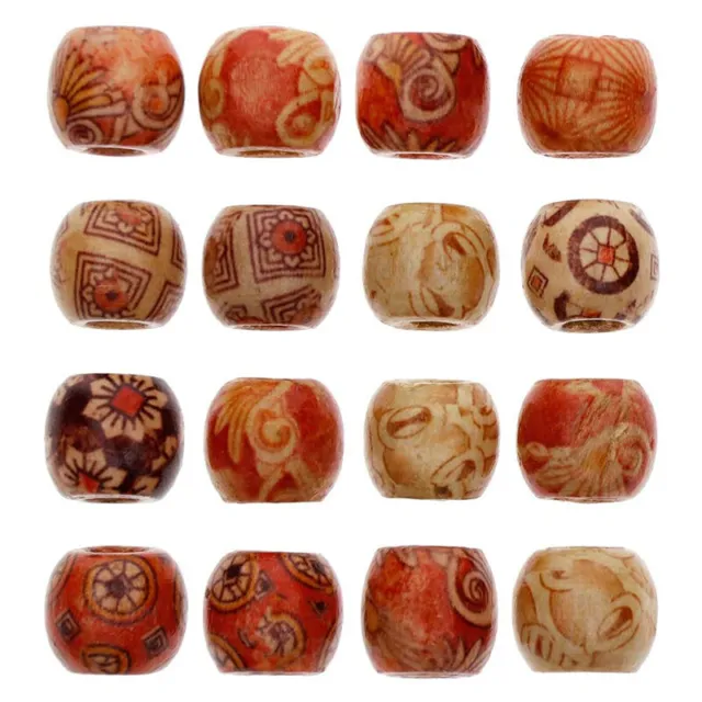 100pcs Painted Wooden Beads Spacer Round Big Hole Beads DIY Charm Jewelry Ma-wf
