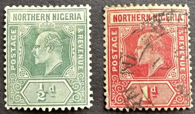 Northern Nigeria 1910 Sc# 28-29 MH & Used Edward VII 1/2d & 1d OG on both