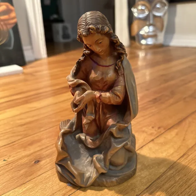 Vintage Praying Virgin Mary Statue Wood Sculpture