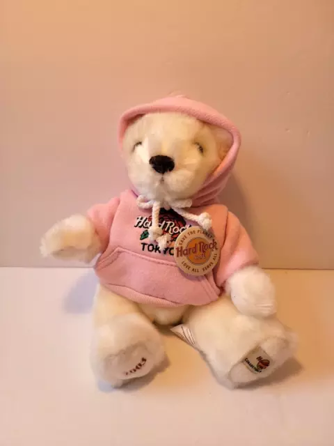 Hard Rock Cafe Tokyo 2003 Herrington White Teddy Bear Plush w/ Button Pink Top